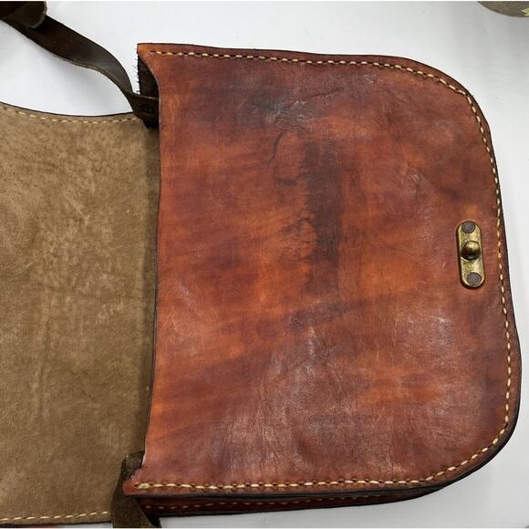 Tooled Brown Leather Mandala Vintage Saddle Boho Shoulder Bag Purse Y2k - Picture 14 of 16